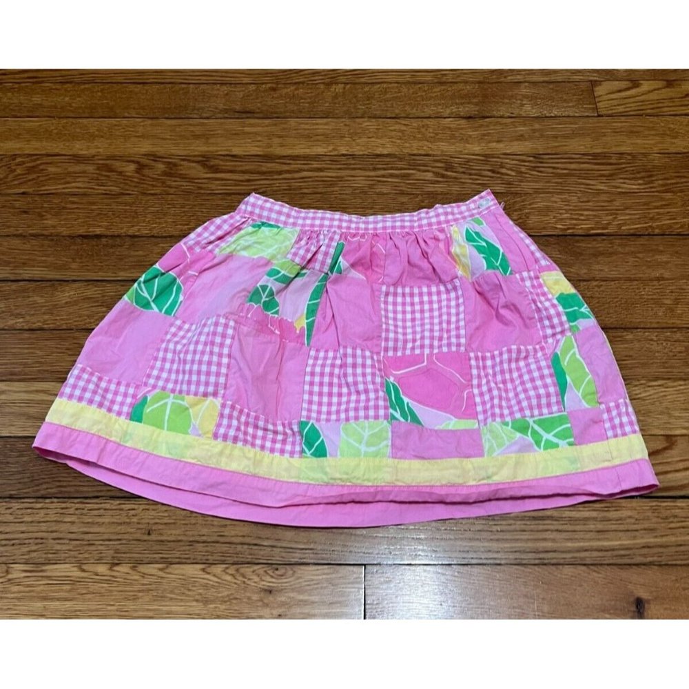 Lilly Pulitzer Girls Patchwork Pink Skirt Youth Size 7 Preppy Floral Cotton
